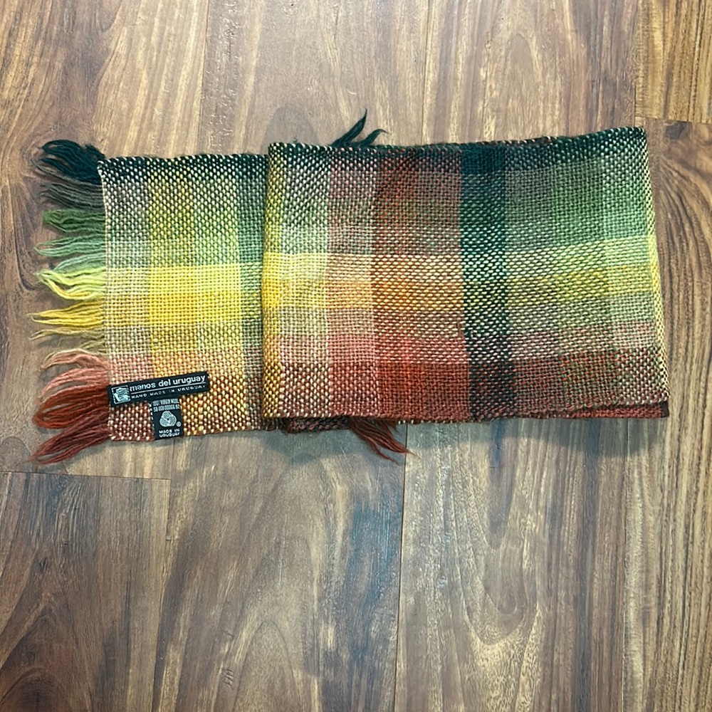 Vintage Manos Del Uruguay Orange, Green & Yellow Handmade Wool Scarf